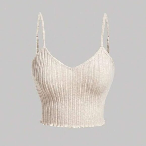 Shein MOD Beige Lettuce Trim Cami Crop Top NWT Size Medium - Picture 1 of 10